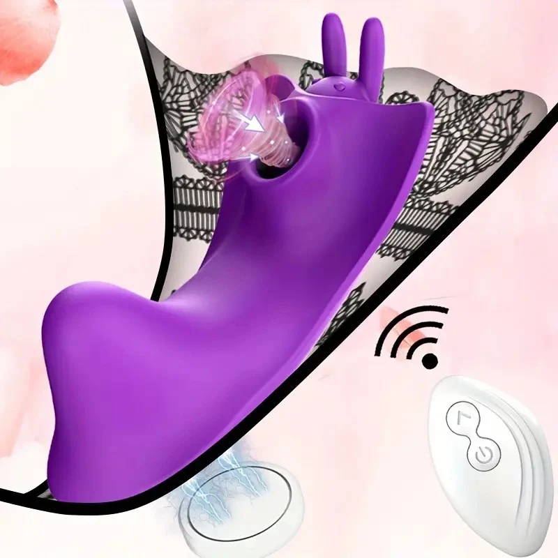 Butterfly sucks on vibrator