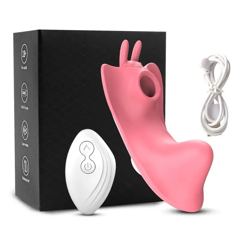 Butterfly sucks on vibrator
